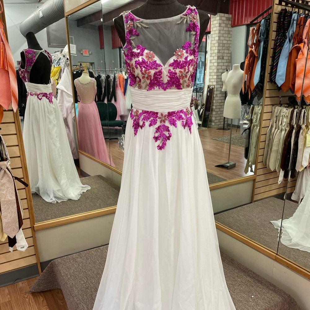 Clearance White & Purple Formal Gown by Milano Formals size 8